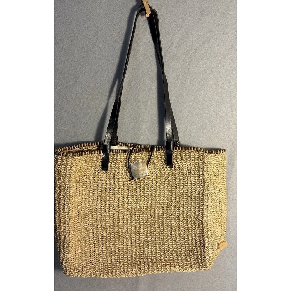 Summer Jute/straw  Handbag Tote Leather Straps Shell Closure 9 West